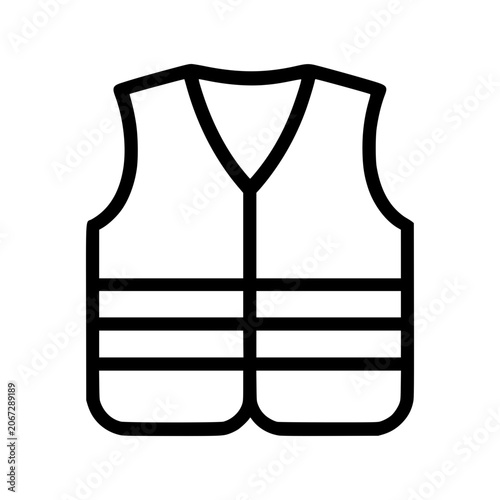 Safety Vest Icon: A simple, stylized icon of a safety vest with reflective stripes, commonly used for identification and safety in various professional settings.