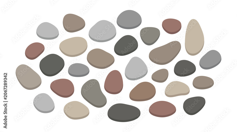 Fototapeta premium Pebble stones, smooth rocks, oval shapes, earthy tones vector set isolated on White Background vector eps silhouette