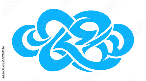 Foto Blue swirling abstract vector, modern knot design element, decorative curl shape