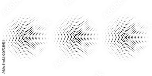Set of halftone dots gradient pattern texture isolated on white background. Straight dotted spots using halftone circle dot raster texture.