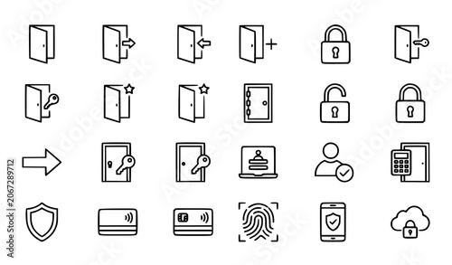 Security and access control line icons set vector illustration