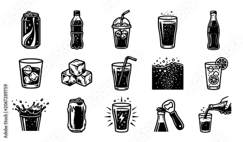 Cuadro en lienzo Vintage beverage collection hand drawn soda beer and drink illustrations