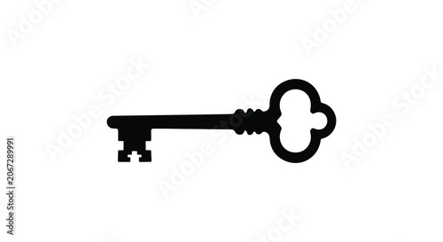 Canvastavla Antique key silhouette on a white background