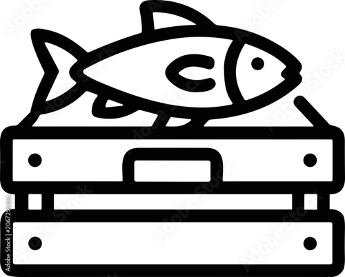 Canvastavla Fresh Fish in Wooden Crate Icon - Seafood Market, Grocery, Fishing Industry