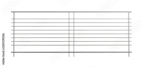 front view 3d realistic render of a steel parallel bar handrail system with metallic finish and straight horizontal lines for modern building architectural elevation
