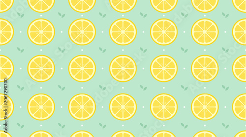 Foto A colorful pattern of lemons slices on a green background with checkmarks