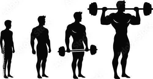 Foto Silhouette of muscular man lifting barbell showing fitness and bodybuilding prog