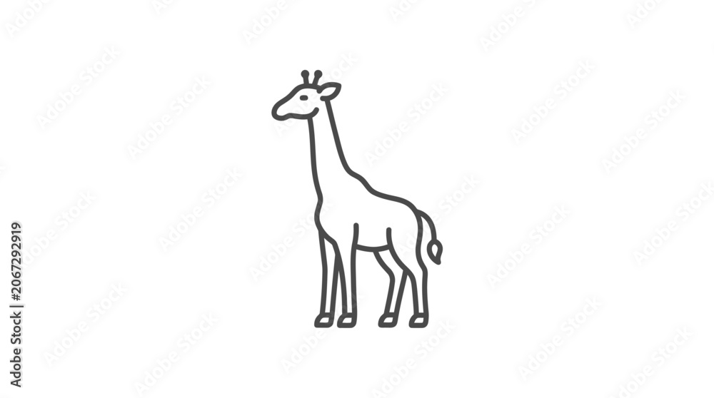 Fototapeta premium Minimalist Giraffe Icon Line Art, Simple Animal Silhouette, Vector Graphic