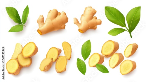 fresh Ginger root isolated on white background, clipping path, full depth of field