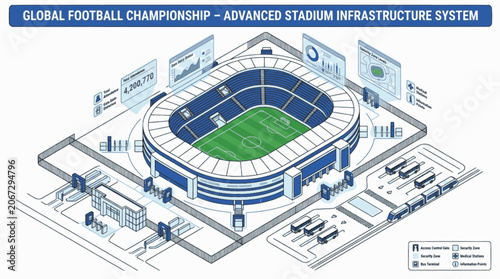 Isolated Isometric Soccer Stadium Tournament Infrastructure Vector Illustration, 