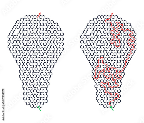 Light Bulb Maze Puzzle Educational Worksheet, maze challenge with answers