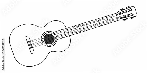 Canvas Print Acoustic Guitar Line Drawing On White Background
