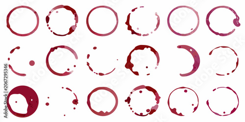 Tableau sur toile Collection Of Circular Wine Stains On White Background