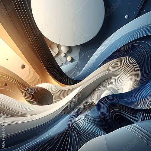 Abstract swirling patterns in shades of blue and white with lighting effects