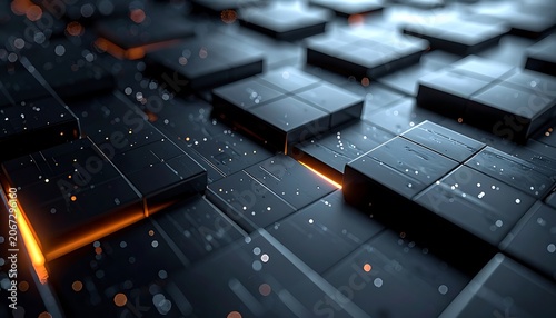 Black squares with orange light technology.