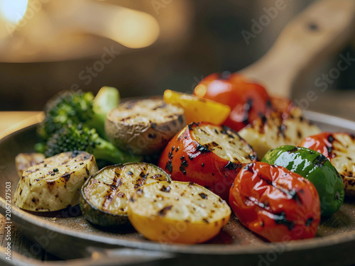 Grilled vegetables, culinary atmosphere, freshness, flavor, and healthy eating. Shallow depth of field and blurred background