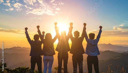 Friends Celebrating Sunset Together Outdoors.