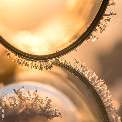 Frozen glass surface with ice crystals.