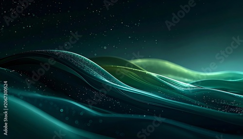 Glowing digital waves in dark space.