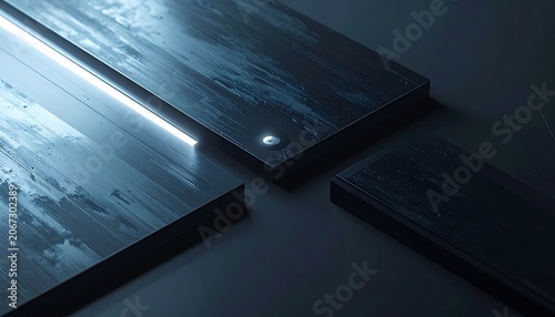 Dark metal plates with light reflection.