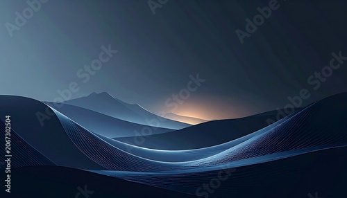 Dark mountain landscape with glowing sunset.