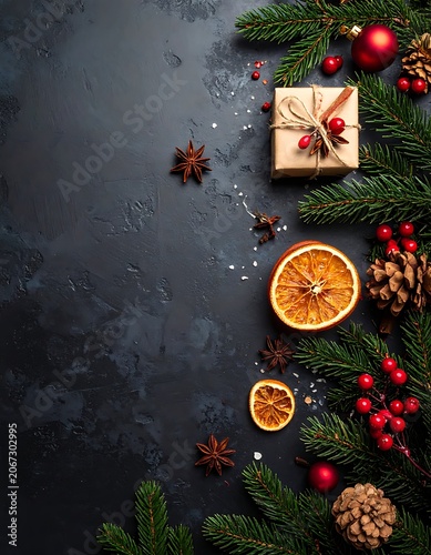 Festive holiday arrangement with gifts and ornaments