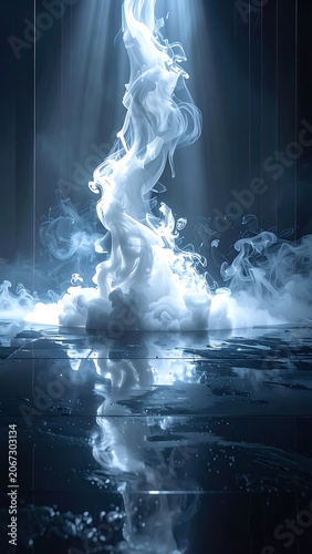 Dramatic Smoke Rising in Dark Room.