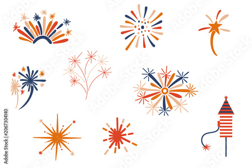 set of colorful fireworks
