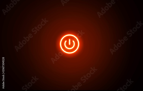 Slika na platnu Neon glowing power button orange color icon