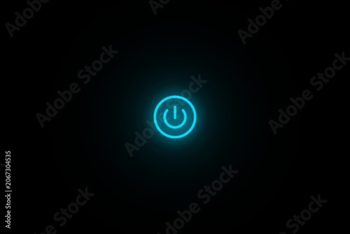 Slika na platnu Neon glowing power button cyan color icon
