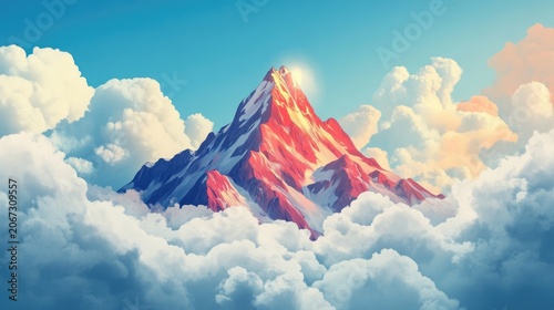 A mountain peak emerging from the clouds, symbolizing overcoming the challenges of tuberculosis