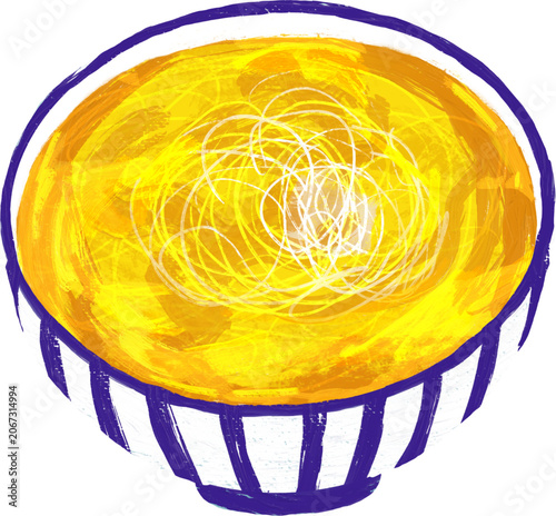 Asian Yellow Broth Soup Bowl with Vermicelli Rice Noodles Illustration - Culinary Vector Art