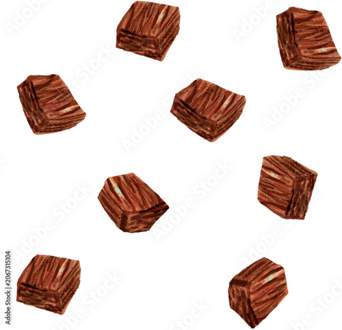 Scattered Cooked Fried Beef Cubes Pattern Illustration - Indonesian Rendang or Soto Meat Topping Vector Art