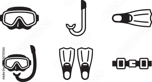 Canvas Print Scuba diving gear flat line icons set Vector