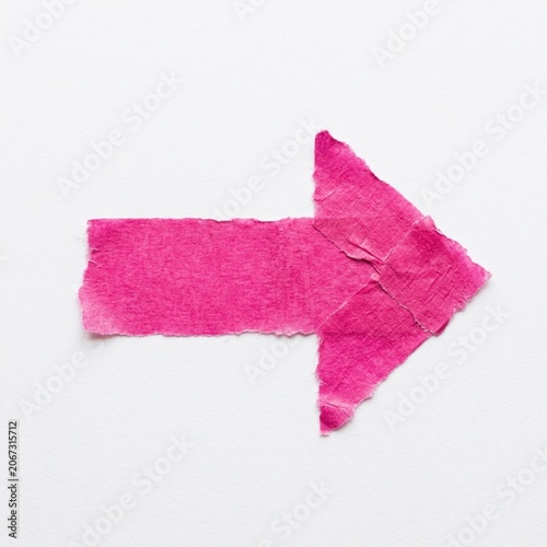 Pink washi tape arrow on white background