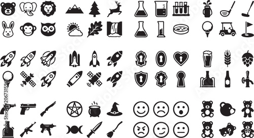 Photography Black and white set of flat style icons Vector