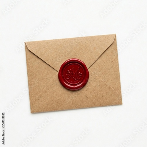 Mini envelope with wax seal on white background