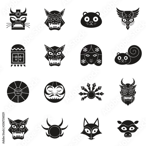 Japanese Folklore Icon Set Vector Illustration｜日本民俗文化アイコンセット