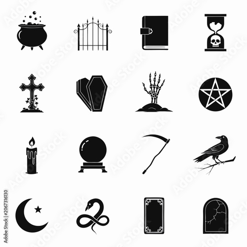 Trend Halloween Graveyard Occult Symbols Vector Illustration｜ハロウィンの墓地に浮かぶオカルト記号イラスト