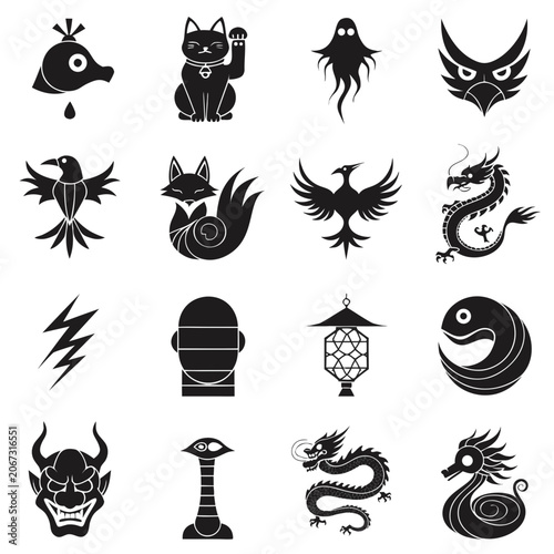 Japanese Folklore Icon Set Vector Illustration｜日本民俗文化アイコンセット