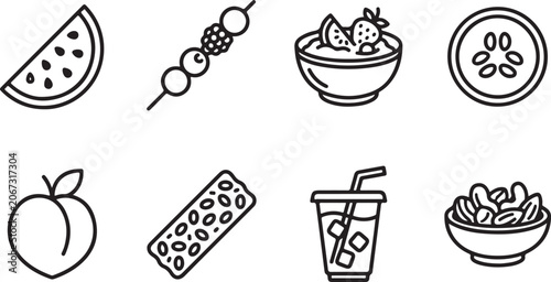 Tableau sur toile Flat line icons set of healthy food and drinks assortment Vector