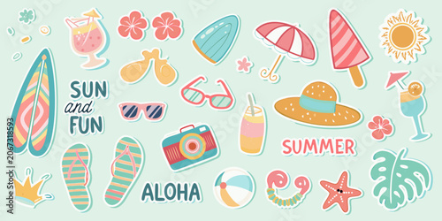 Konstfotografi Summer themed Vector Illustration With Beach Objects And Tropical Elements