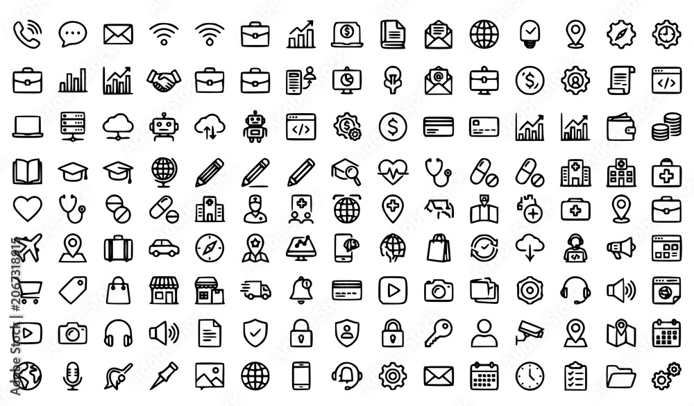 Fototapeta premium Modern Glyph Icons Vector Collection Business Technology and Digital Symbols on White Background