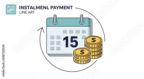 Monthly installment payment icon with calendar and gold coins.