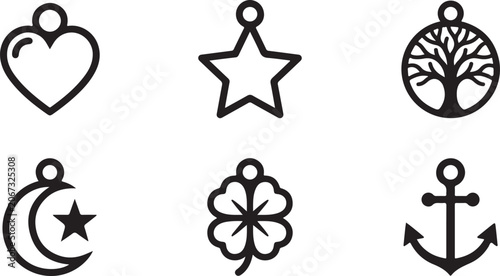 Photos Set of black pendant icons featuring heart star tree moon clover and anchor shap
