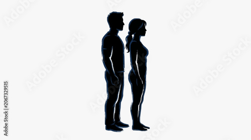 Canvas-taulu Silhouette of two people standing together facing away.