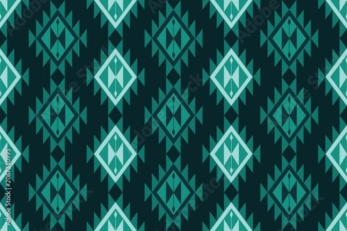 Foto Deep emerald and teal geometric tribal seamless pattern