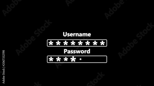 Simple computer display enter your password box prompt, username, user credentials data input, laptop monitor closeup, motion graphic of safety abstract concept. 4k video