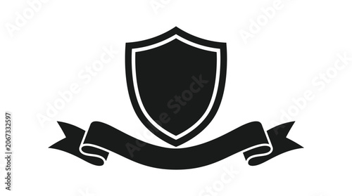 Black shield icon with ribbon banner.