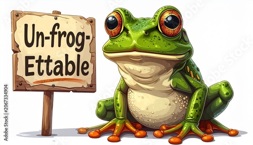 Adorable Frog with Un-frog-ettable Sign - A Charming Amphibian Illustration.